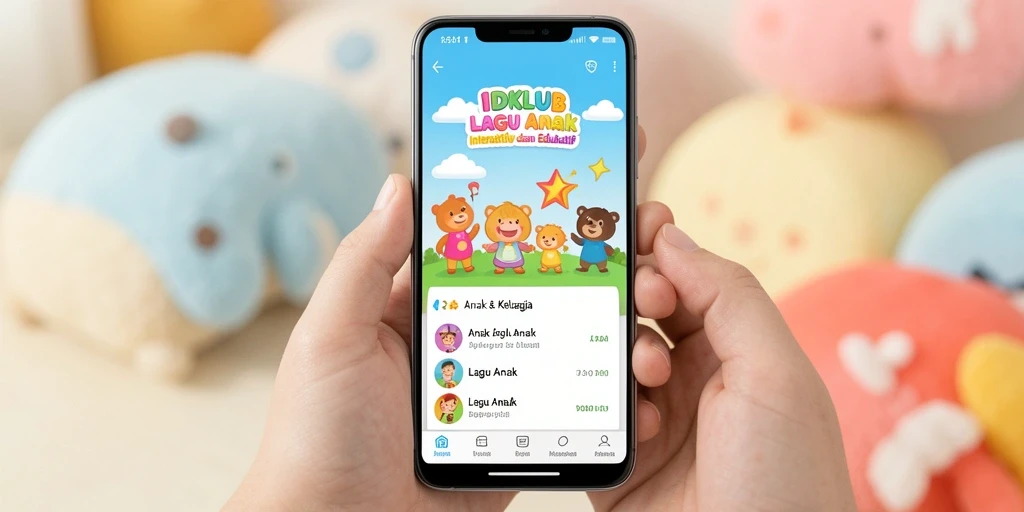 Antarmuka aplikasi IDKLUB yang interaktif dan menyenangkan untuk anak-anak.