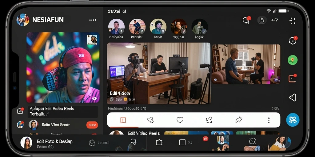 Antarmuka aplikasi NESIAFUN saat mengedit video Reels yang menarik.