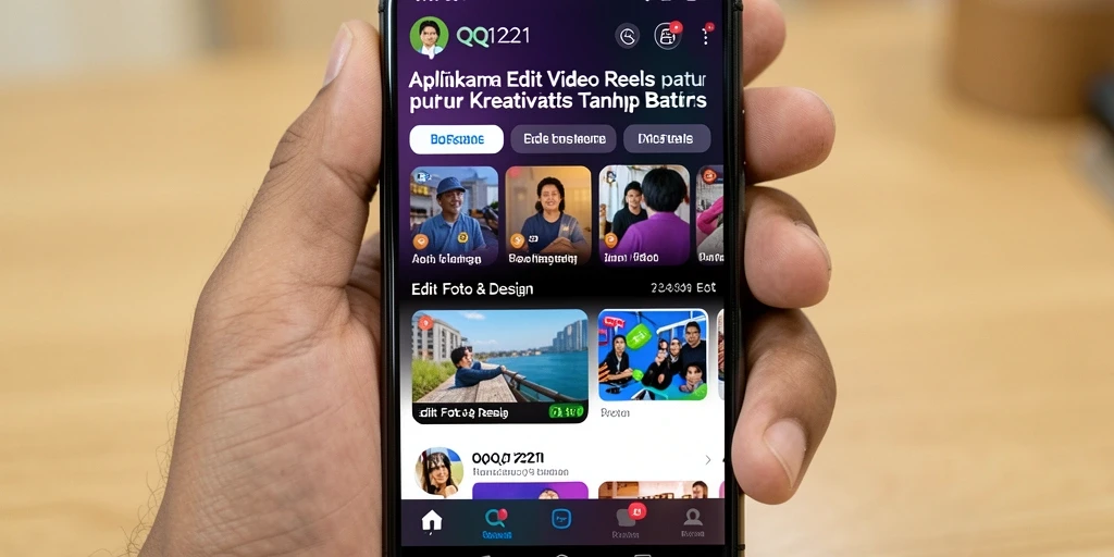 Antarmuka pengguna QQ1221 dengan berbagai alat Edit Video Reels.