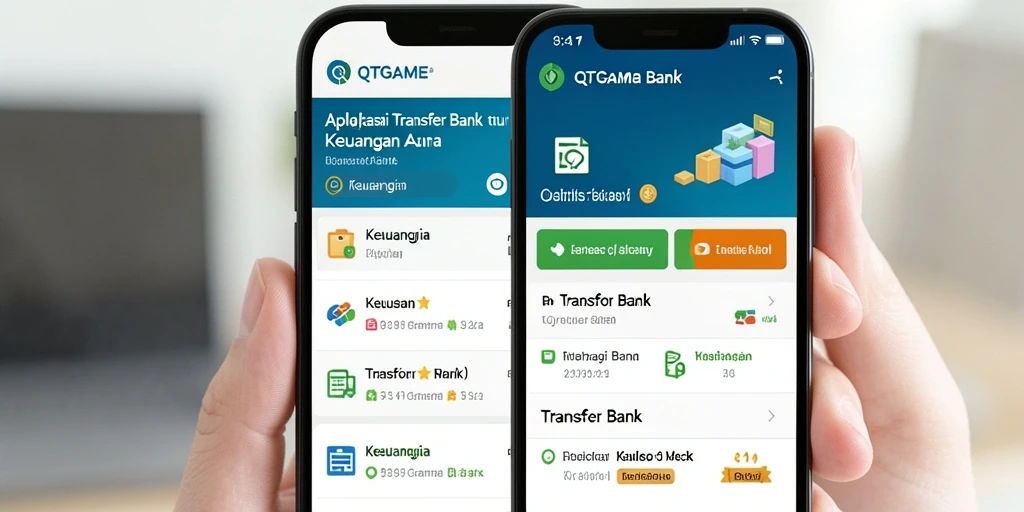 Antarmuka pengguna QTGAME yang sederhana dan efektif untuk transfer bank.