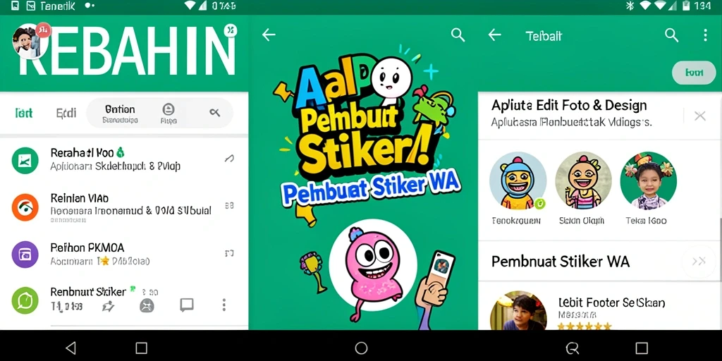 Tampilan antarmuka aplikasi REBAHIN untuk pembuatan stiker WA yang menarik.