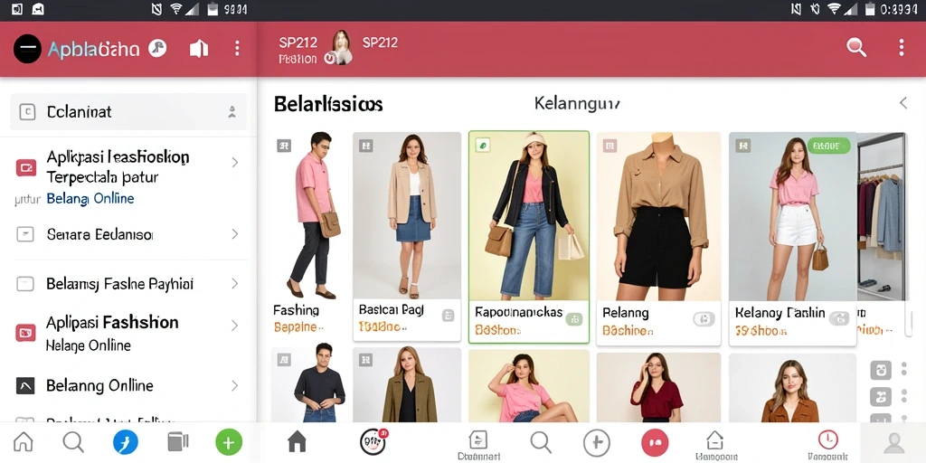 Screenshot utama SP212 menampilkan antarmuka belanja fashionable yang intuitif.