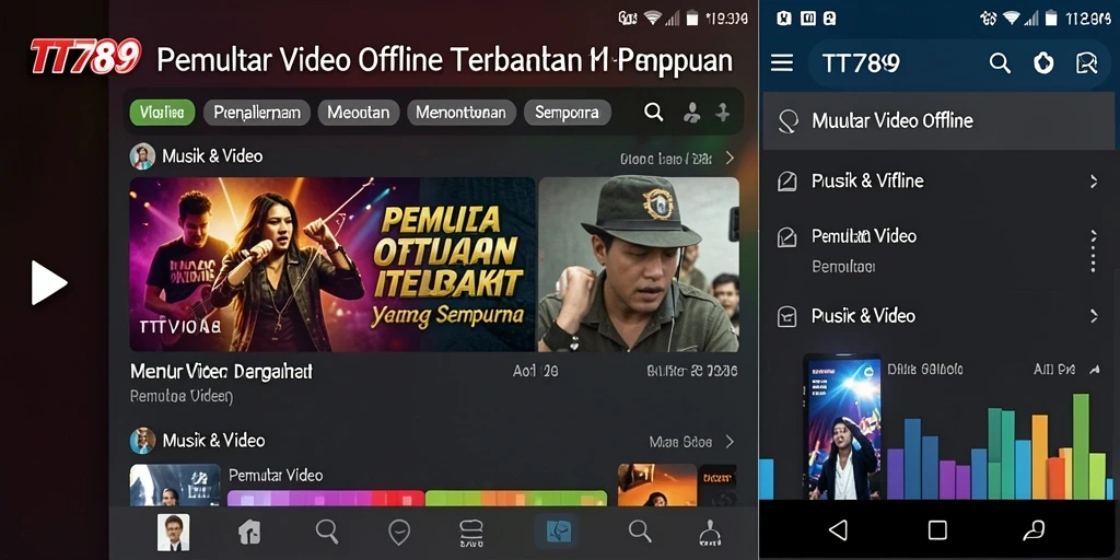 Antarmuka utama TT789 sebagai Pemutar Video Offline yang intuitif dan menarik.